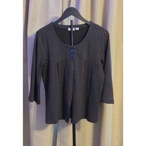 Cato Polka Dot Open Front‎ Pleated Detailed Top Women's Size Medium Black White